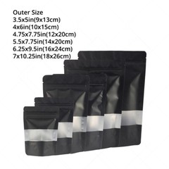 Multi-Size Foil Mylar Matte Black Stand Up Zip Lock Bag w/ Rectangle Window B02