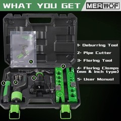 HVAC Flaring Tool Kit for 1/4” – 3/4” and 6-19mm Single Flare, 45° Eccentric T