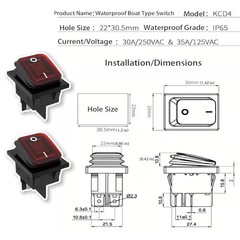 2 Pack 30A Rocker Switch – 125V/250V AC Waterproof Toggle Switch with Red LED…