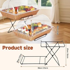 2 Pack Bread Basket Serving Tray 20.5×13 In with Clear Roll Top Cover and Metal