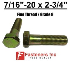 7/16-20 x 2-3/4″ (PT) Hex Bolt Yellow Zinc Plated Grade 8 Cap Screw Fine Thread