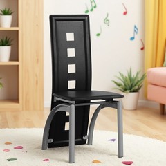 4pcs Dining Chairs – High Back Square Cutout Design, Chrome Legs & PU Leather