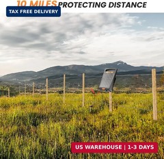24 Hour Solar Electric Fence Charger, 10 Miles, Up to 10200v Output Range Electr