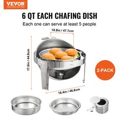 VEVOR 2-Pack Round Roll Top Chafing Dish Set with Full-Size 6Qt Pan Fuel Holder
