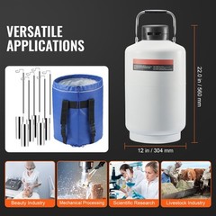 VEVOR Liquid Nitrogen Tank 10 L Aluminum Alloy LN2 Container Dewar 6 Canisters