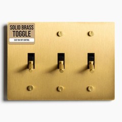 Solid Brass 3-Gang Toggle Switch – Satin Brass Finish