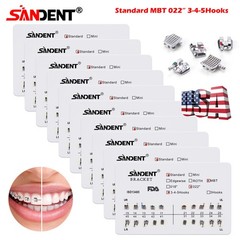 10x SANDENT Dental Orthodontics Brackets Brace Standard MBT 0.022″ Hooks 3-4-5