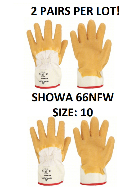 2 PAIRS – SHOWA Nitty Gritty General Purpose Work Gloves 66NFW-10 Size LARGE XL