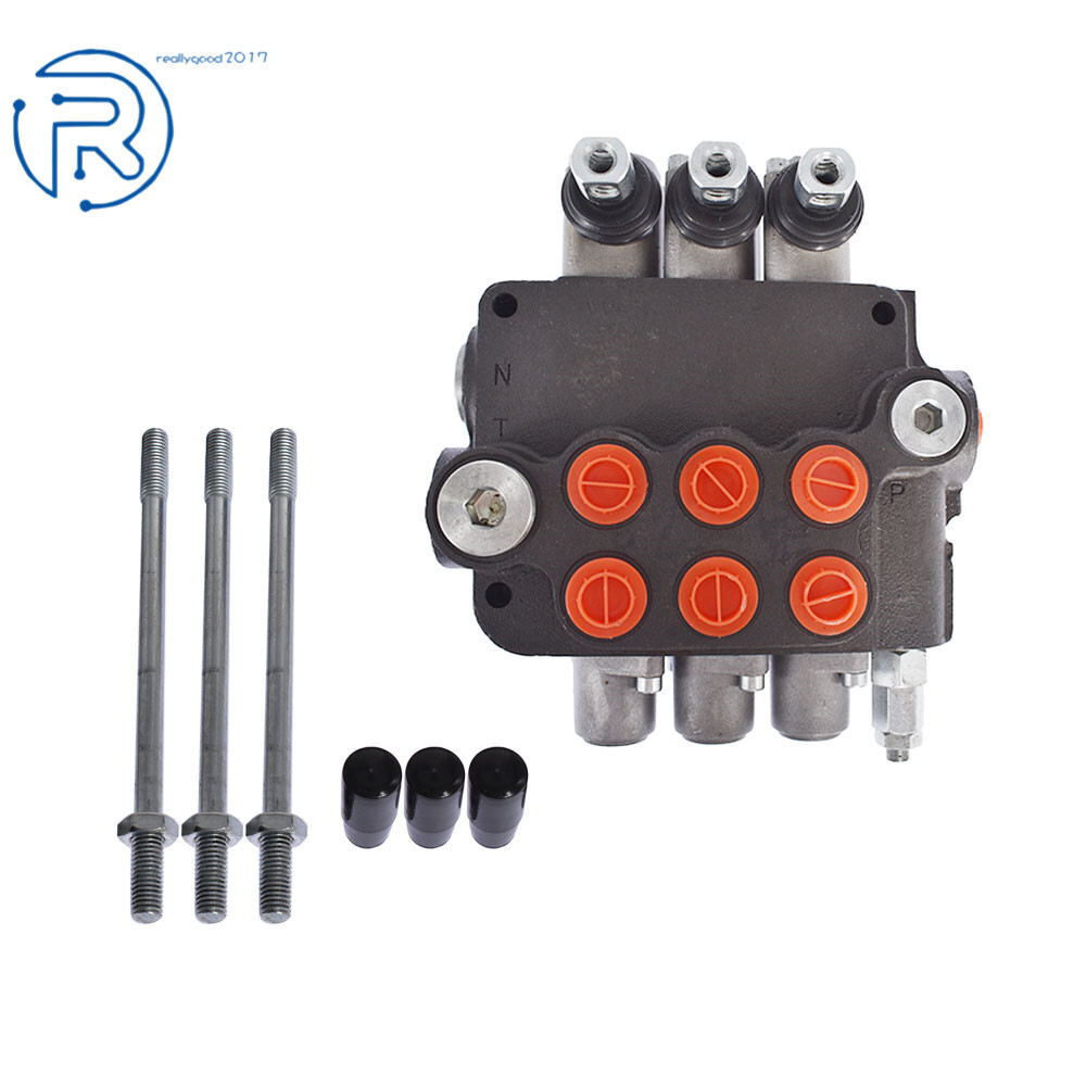 3 Spool 21 GPM Hydraulic Monoblock Double Acting Control Valve SAE Ports NEW