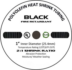 1″ 100 FT. 100′ Feet BLACK 25mm Polyolefin 2:1 Heat Shrink Tubing Tube Cable US