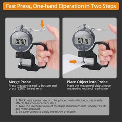 Neoteck Digital Thickness Gauge 0.5in 12.7mm 0.01mm LCD Inch/MM for Leather