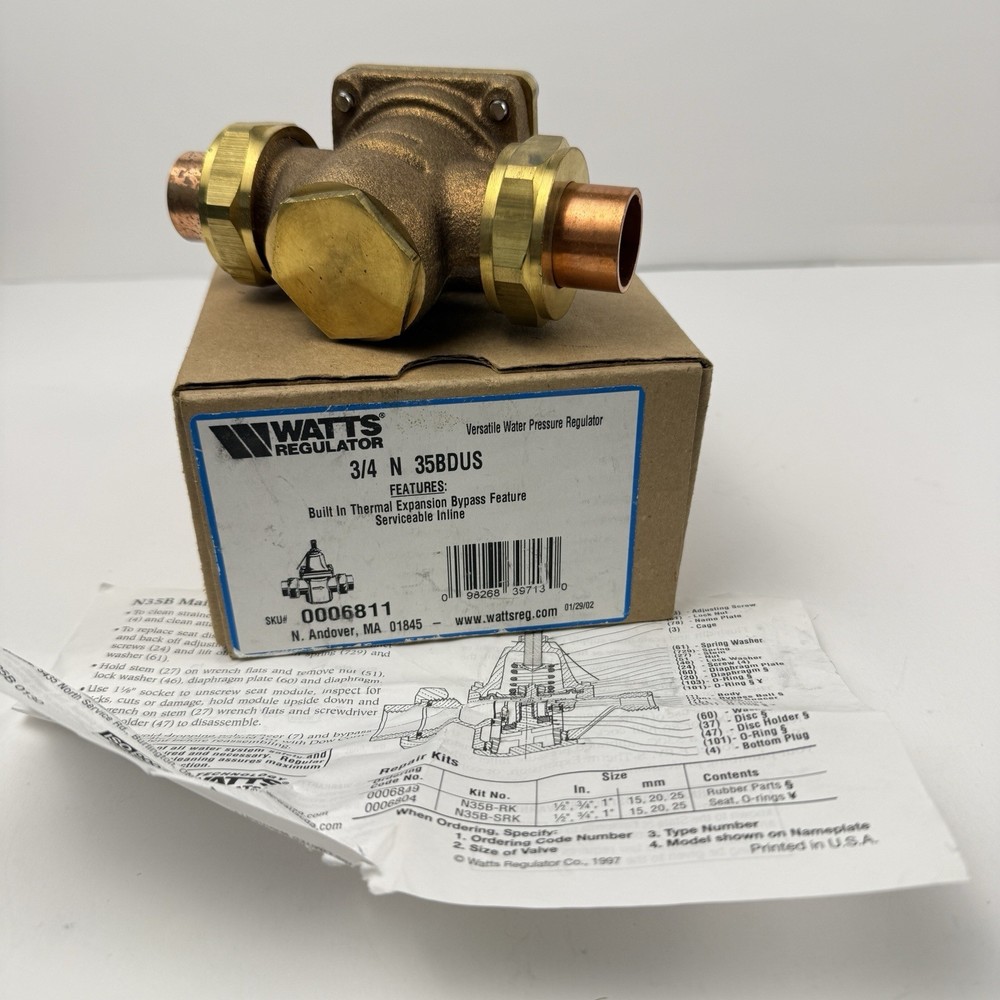 Watts Regulator 3/4 N 35BD US Versatile Water Pressure Thermal Expansion Bypass