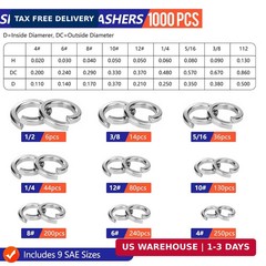1000 Pcs Spring Lock Washers Assortment Kit – 9 SAE Sizes Split Lock Washers, 30