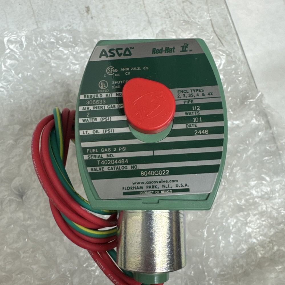 Asco Red Hat II Solenoid Valve, 2PSI, 1/2″ Pipe, 10.1W, 8040G022