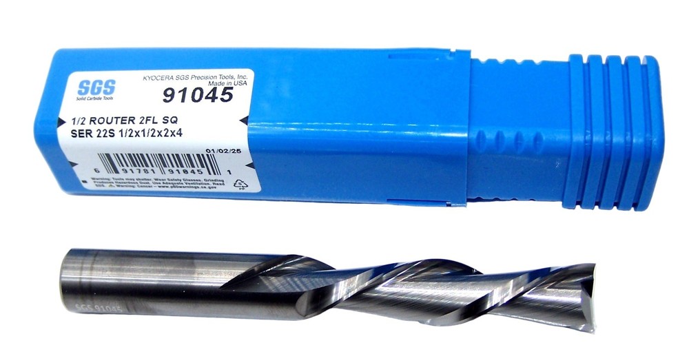 91045 SGS 1/2″ Carbide 2 Flute Down Cut Router End Mill .500″ Diameter 2.00″ FL