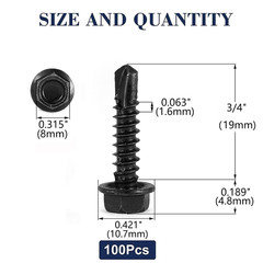 #10 X 3/4″ Sheet Metal Screws 100PCS 410 Stainless Steel Hex Washer Head Tek Scr