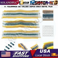 600pcs 30 Values 1/4W Metal Film Resistors Resistance Assortment Kit Set 1% USA