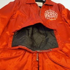 Vintage Ardsley New York Engine Co No. 1 Firefighter Jacket Coat Red USA w/ Hood