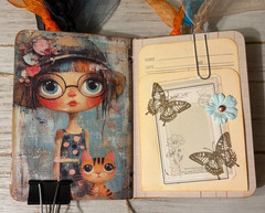 Junk Journal Handmade Booklet Book Vintage “Cats and Girls” Pockets, Ephemera
