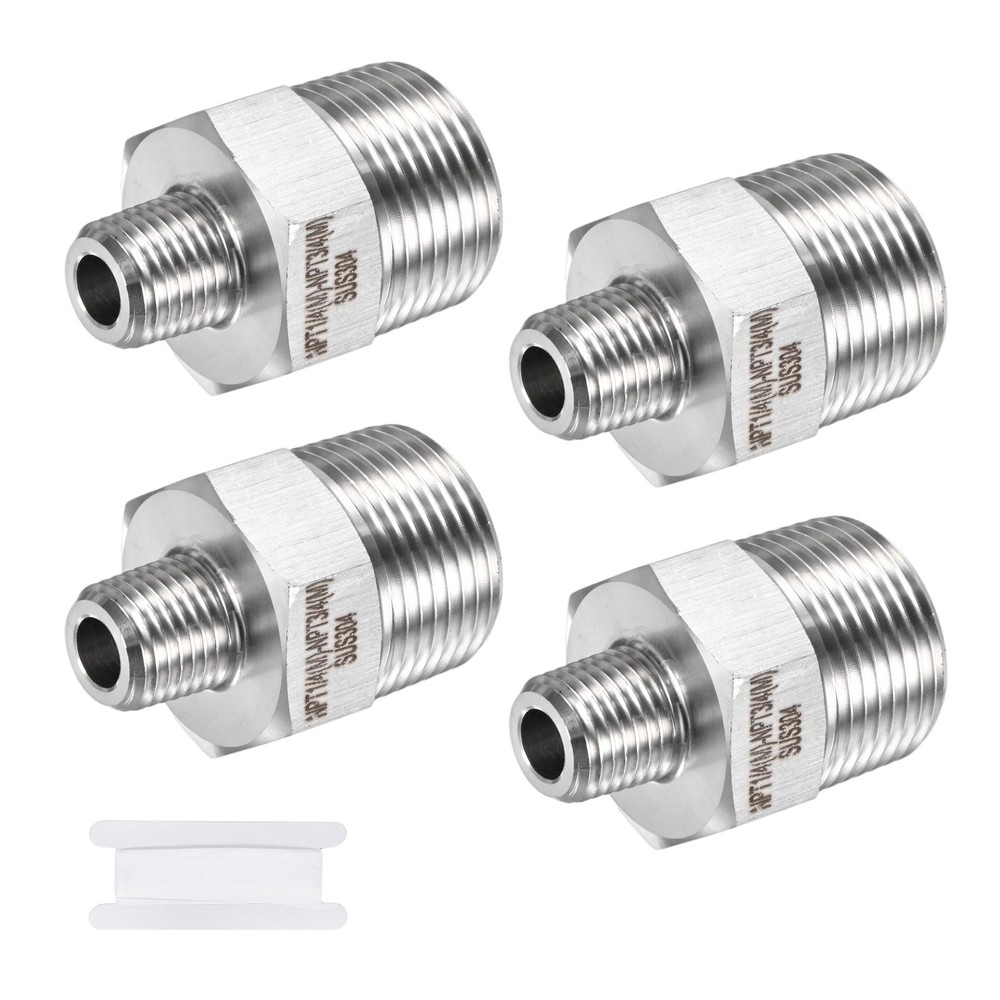 4-Pack 304 Stainless Steel 1/4″NPT Male x 3/4″ NPT Male Hex Nipple Pipe Fitting