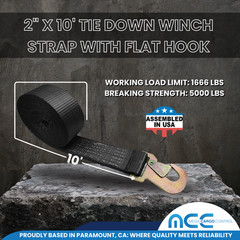 USA 2″ x 10′ Wheel Lift Rollback Strap w/ Flat Snap Hook for Tow Truck Dolly