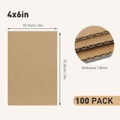 FARRAY 100 Pack 4×6 Inch Corrugated Cardboard Sheets, 1.8mm Thick 4″ x 6″