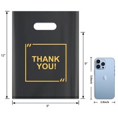 50 Pack Die Cut Plastic Shopping Bags with Thank 50 Count (Pack of 1), Black