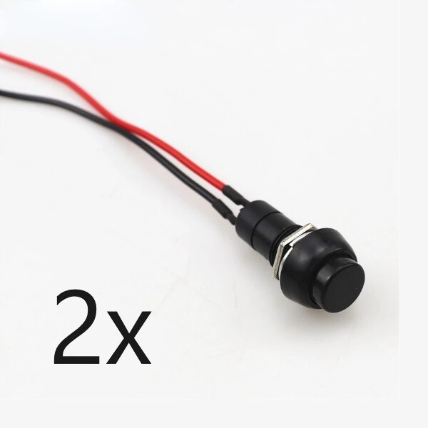 2x Black Round Circle Momentary Reset Push Button Switch Pre-attached Wire 1/2″