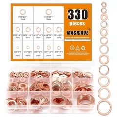 330PCS Copper Crush Washer Assortment Kit M5-M20 Metric Copper Sealing Washers f