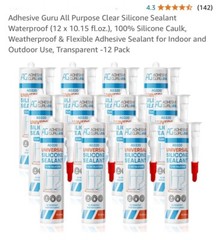 Adhesive Guru Clear Silicone Sealant Waterproof (12 x 10.1fl.oz.) All Purpose
