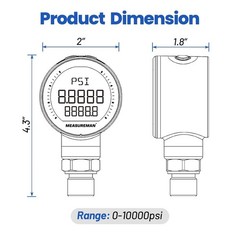 MEASUREMAN Digital Pressure Gauge 0-10000 PSI Bluetooth 1/4 NPT SS MA360