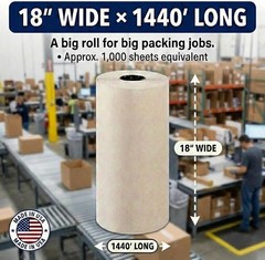 Packing Paper Roll 18″ x 1400ft 1,000 Sheets 17″ Equivalent – Newsprint Paper…
