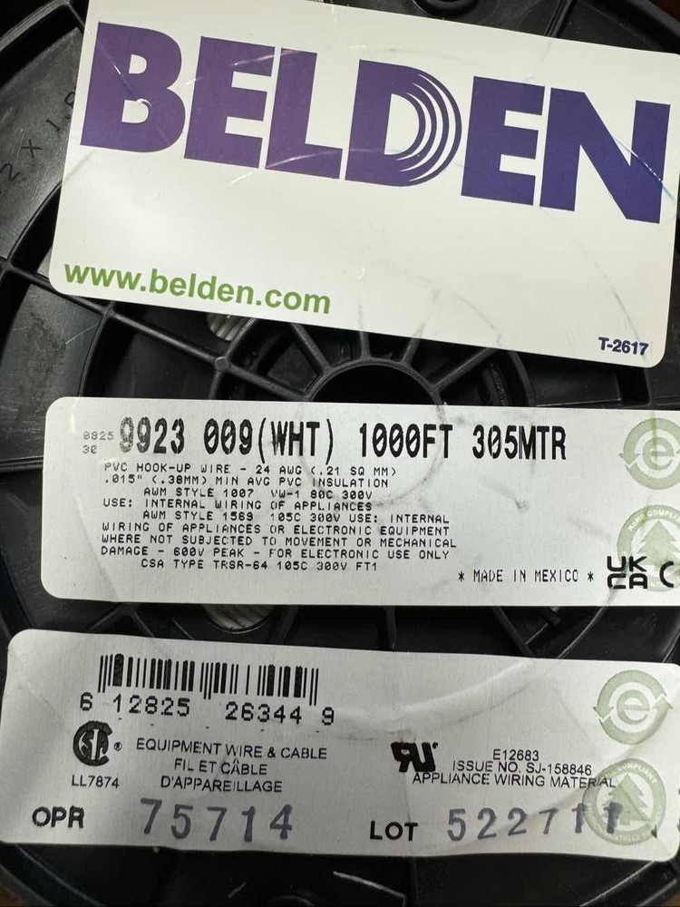 Belden 9923 009 (WHT) 24 AWG PVC Hook-Up Wire 1000FT 305M 300V UL1007/1569