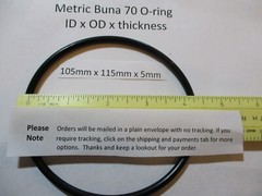 105mm ID x 115mm OD x 5mm thick O-ring. Buna-70. Quan 1.