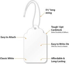 1000 White Price Tags w/ Strings – Size-8, 12pt Thick