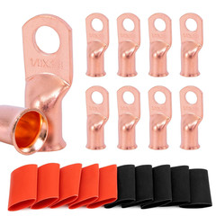 10Pcs 1/0 AWG-3/8(M10) Copper Lugs, 0 Gauge Ring Terminals, Heavy Duty Wire Conn