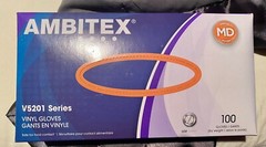 Ambitex Clear Vinyl Gloves, Size Medium, ( 10 boxes / 1 Case/ 1000 Gloves)