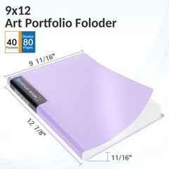 Art Portfolios 9″x12″, 40 Pockets Large Portfolio Folder Display 80 Pages, Heavy