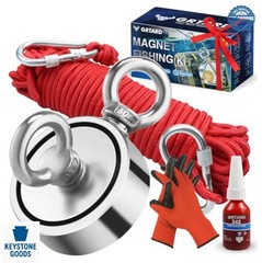 1000 LB Magnet Fishing Kit Double Sided Neodymium with 65 Ft Rope Gloves Case