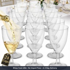JoyServe 24 Plastic Wine Glasses Disposable – 7 Oz Clear BPA-Free Plastic Glasse