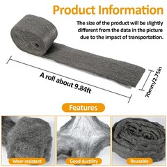Sukh Steel Wool 0000 10oz(20ft) – 0000 for 2.75 in x 10 ft, Grey