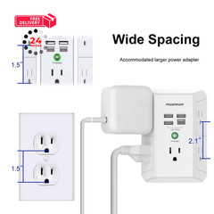 USB Wall Charger, POWERIVER Multi Outlet Extender Surge 3U1C/Standard, White