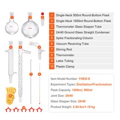 VEVOR Lab Glassware Distillation Kit 1000ml 3.3 Boro 14 pcs Glassware Equipment