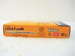 Uni-ball Vision Red Ink Fine Point Roller Ball Pen One Dozen 12-Pens New (60139)