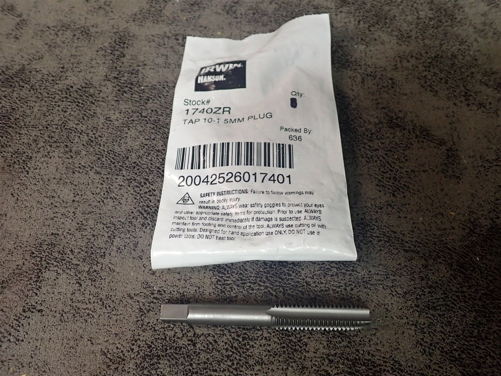 Irwin Hanson 1740ZR M10x1.5mm 4Flute Carbon Steel Plug Tap (BN380)