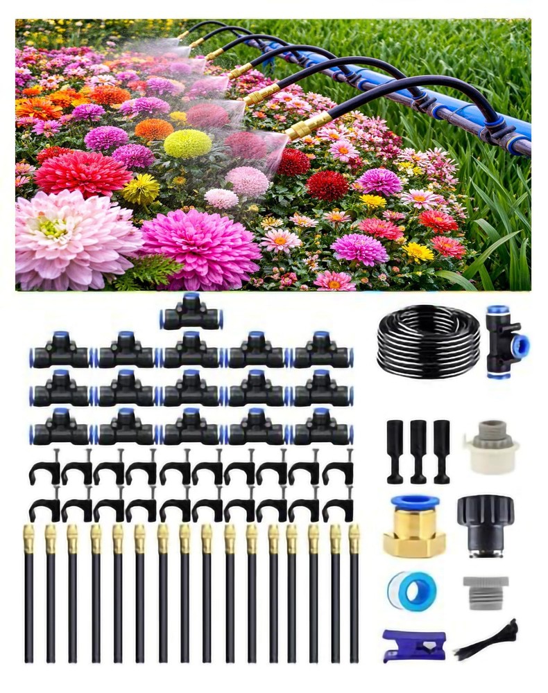 Automatic Drip Irrigation System with Adjustable Mist Sprayer for Gardens