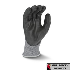 ANSI A4 CUT RESISTANT WORK GLOVE, BLACK POLYURETHANE COATED PALM, 13 GAUGE SHELL