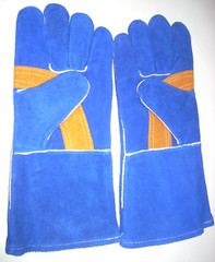 Blue Welding Gloves 13.5″ Split Shoulder Cowhide w Fleece Lining Palm Patch LG