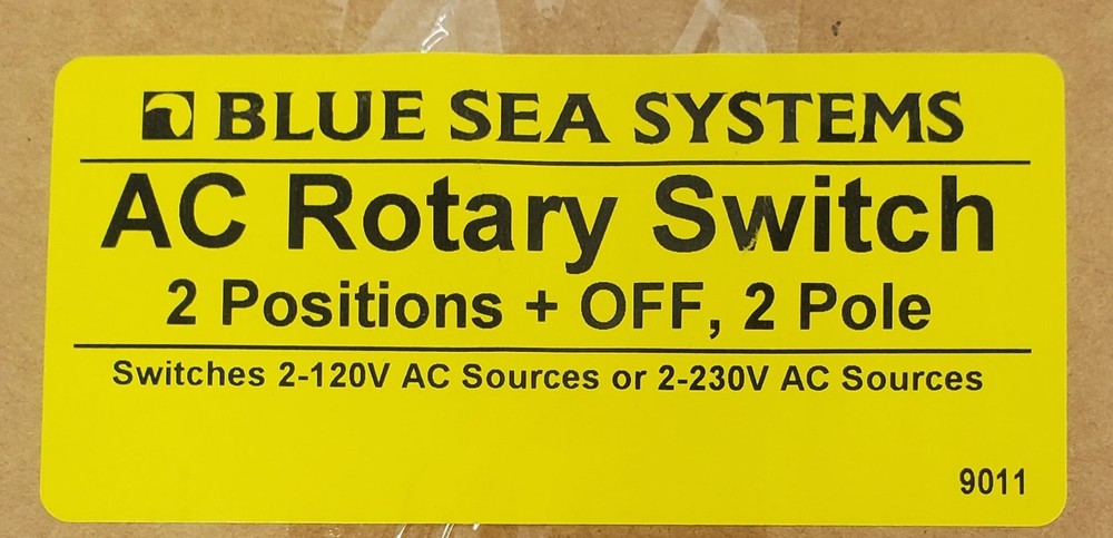 Blue Sea 9011 AC Rotary Switch 2 Positions + Off, 2-Pole 65A