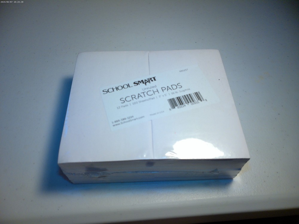 School Smart Brand 3″ x 5″ Unruled 100-Sheet Scratch Pads, 12-Pk